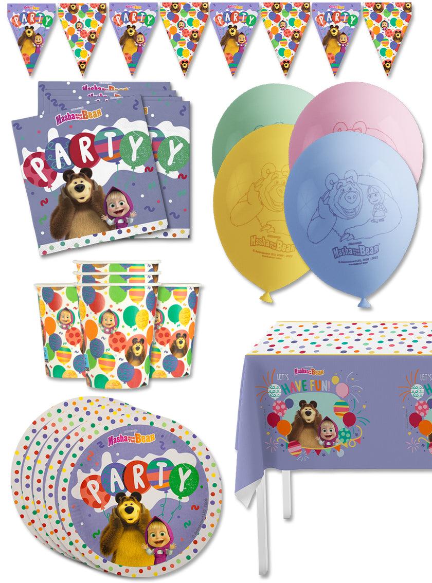Kit décoration anniversaire Masha et l'Ours Premium 8 personnes