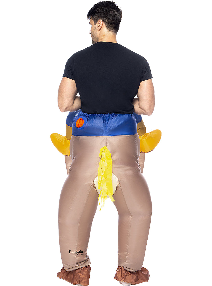 Déguisement porte-moi cowboy sur son cheval gonflable adulte