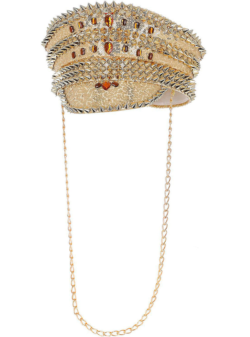 Casquette de capitaine de festival dorée avec ornements