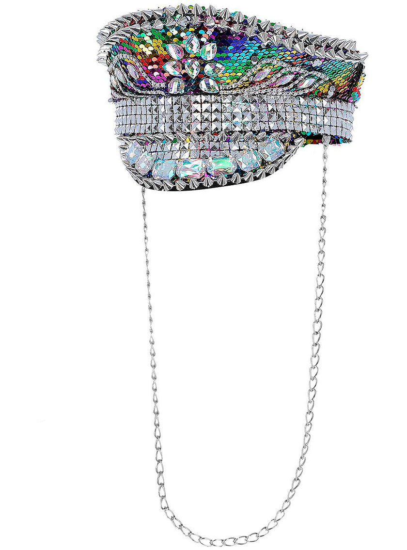 Casquette de capitaine de festival multicolore avec ornements