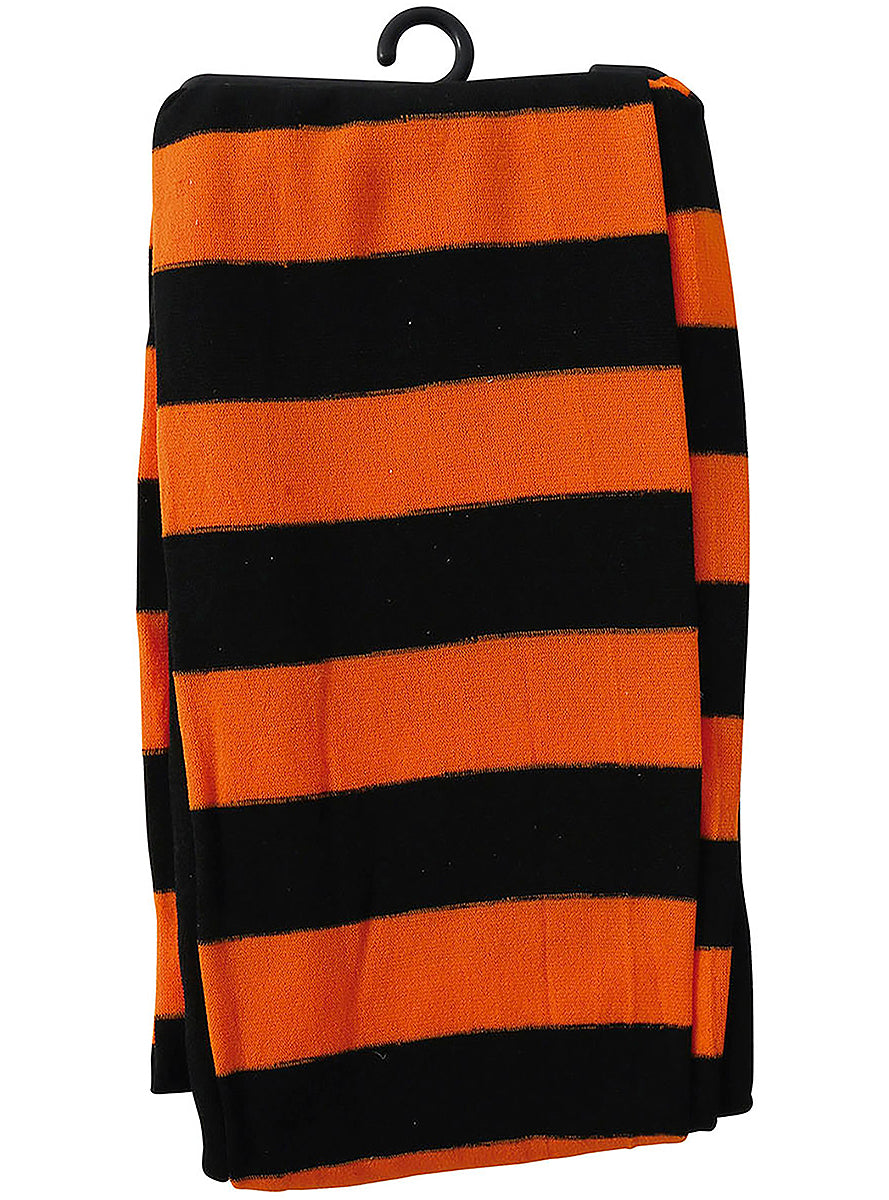 Collants sorcière à rayures noires et orange femme
