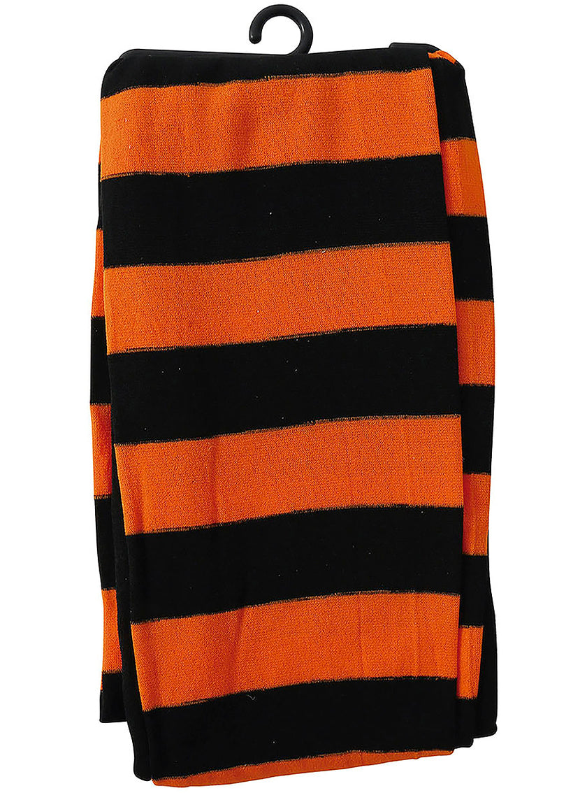 Collants sorcière à rayures noires et orange femme