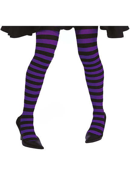 Collants sorcière à rayures noires et violettes femme