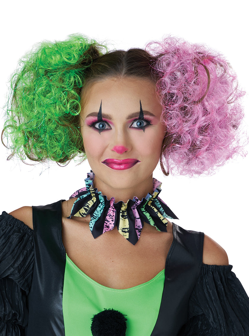 Chignons clown verts et violets femme