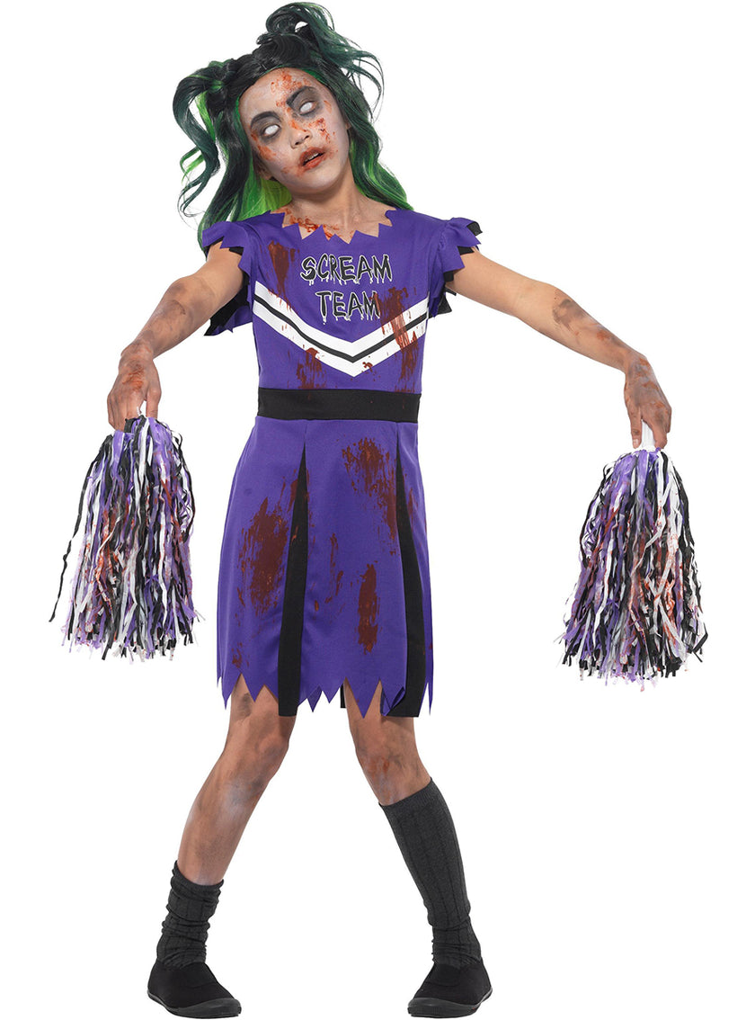 Déguisement pompom girl zombie violet fille
