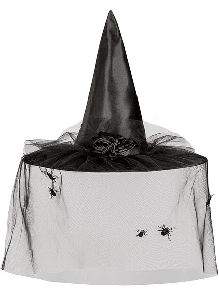 Chapeau de sorcière avec voile et araignées