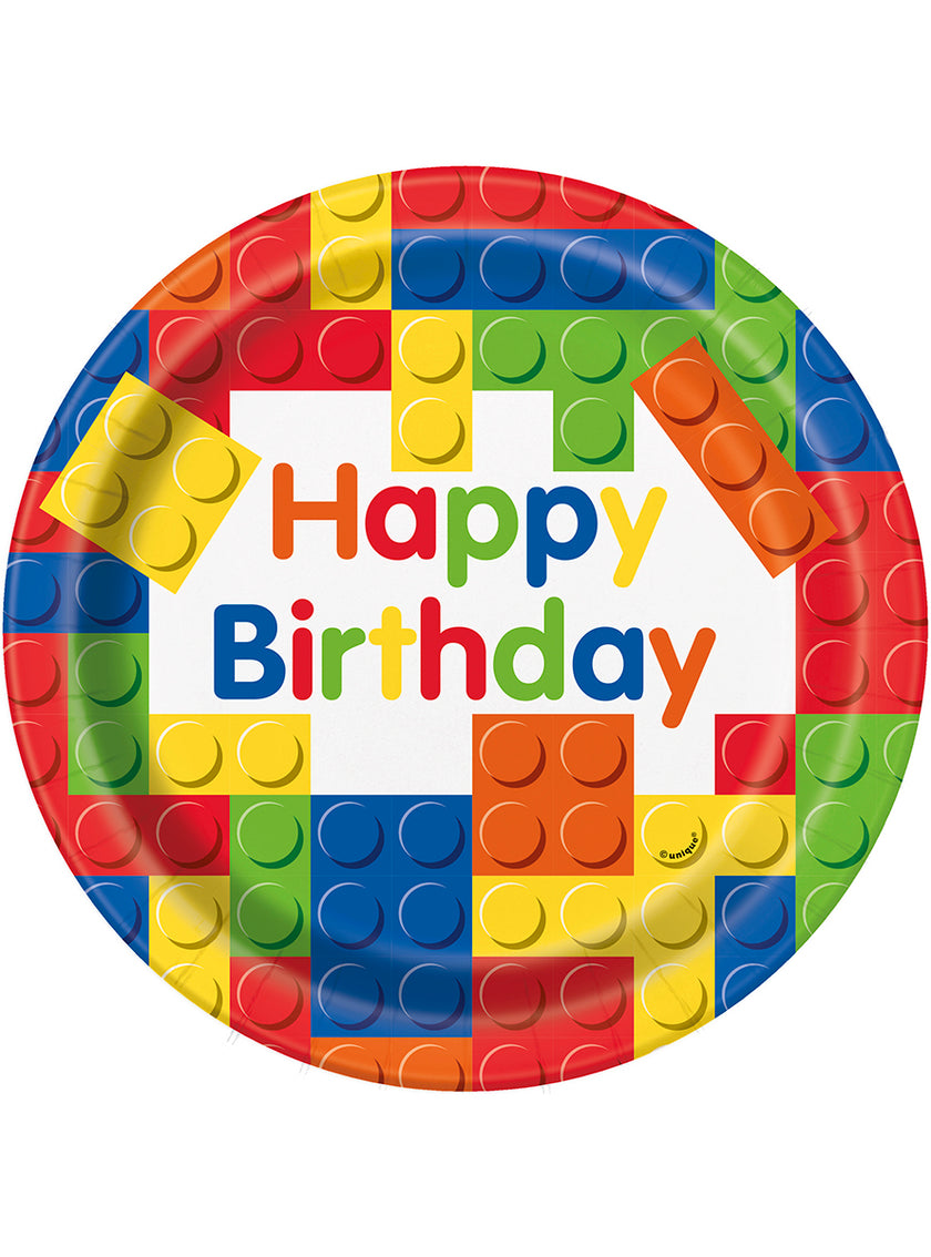 8 assiettes en blocs de construction (23 cm) - Fête des Blocs de Construction