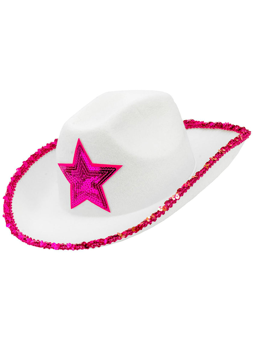 Chapeau de cowboy blanc avec étoile rose