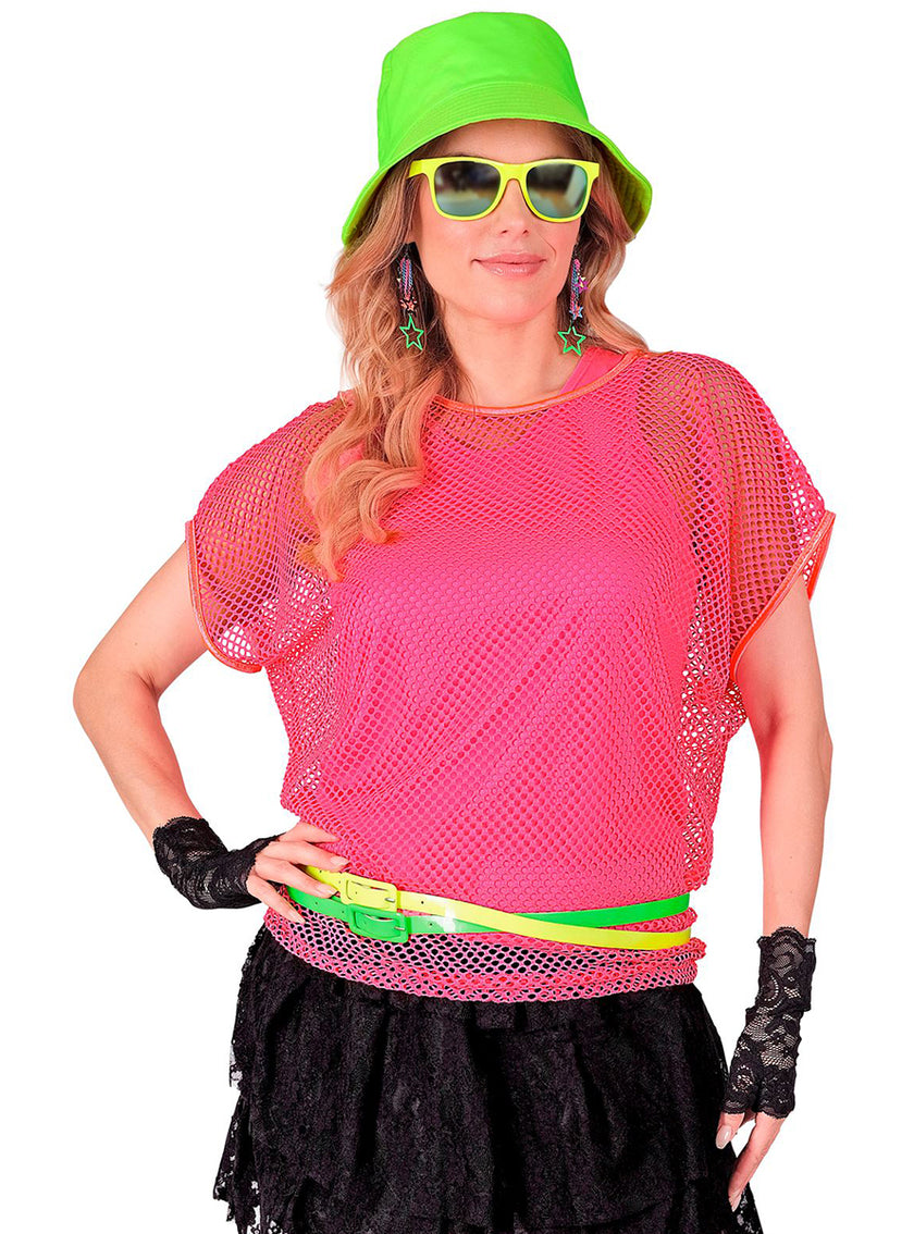 T-shirt en résille rose des années 80 pour femme