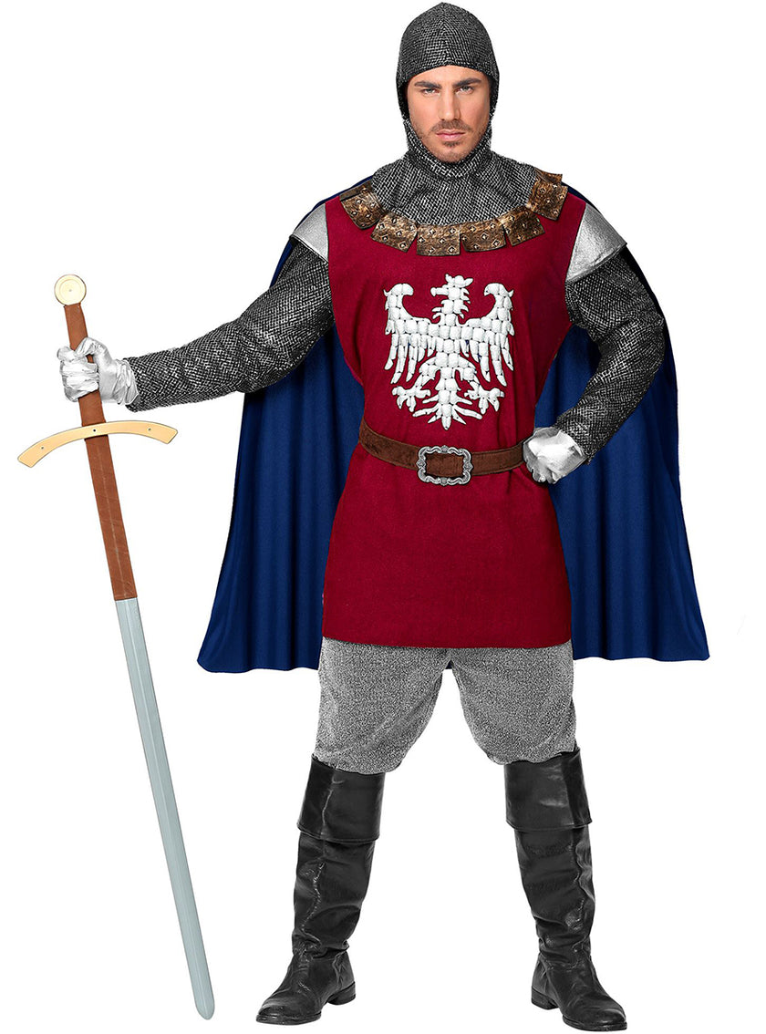Déguisement de chevalier médiéval grenat pour homme