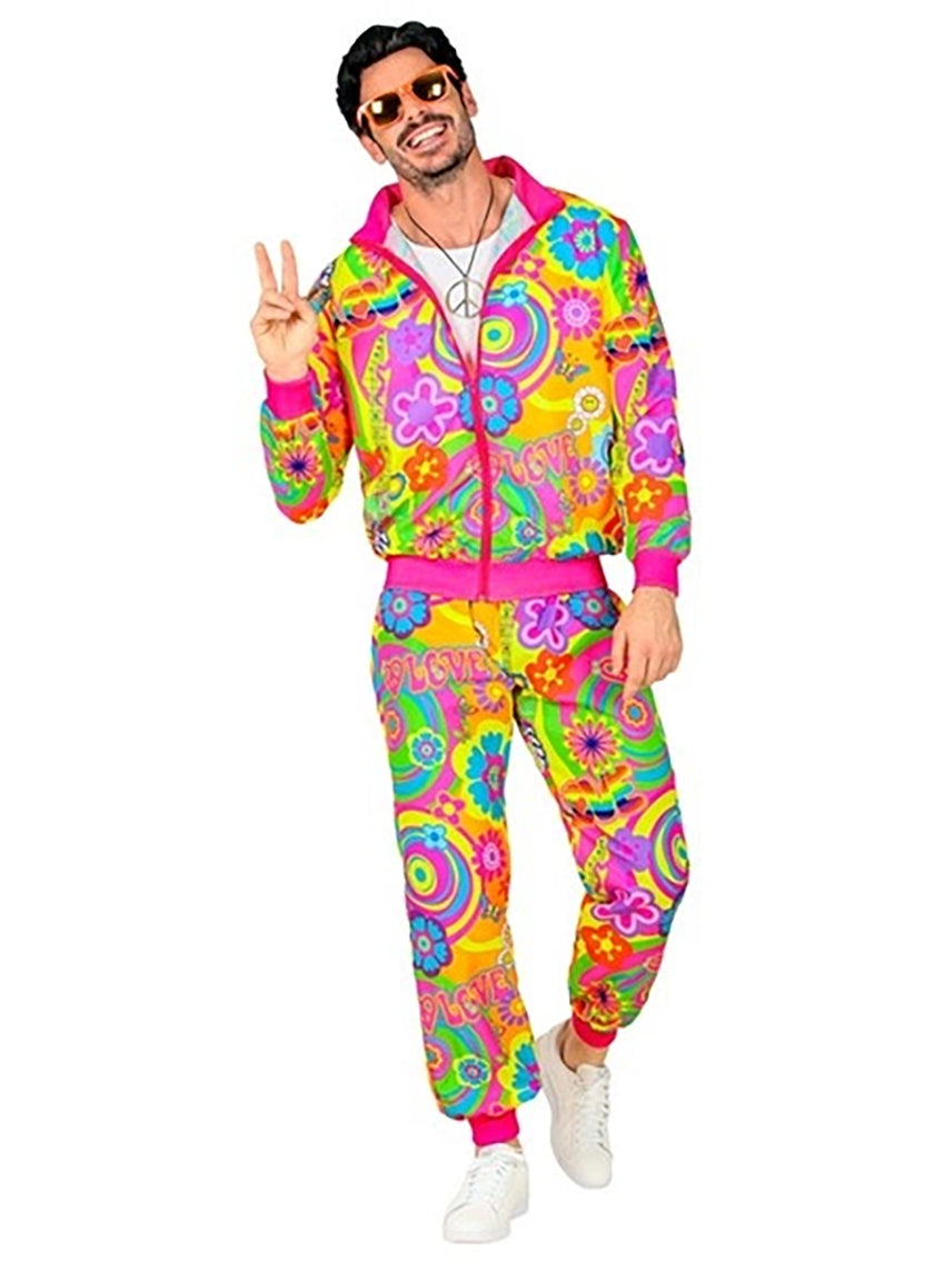 Déguisement de survêtement hippie néon pour adulte