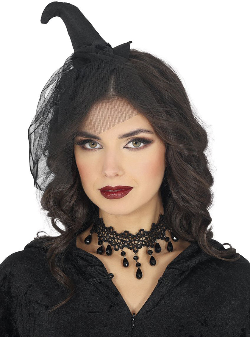 Diademe de sorcière avec voile pour femme