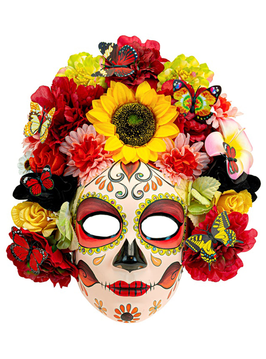 Masque Catrina Jour des Morts avec fleurs