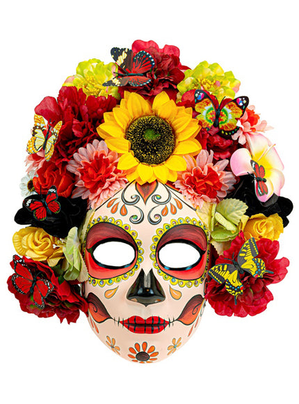Masque Catrina Jour des Morts avec fleurs