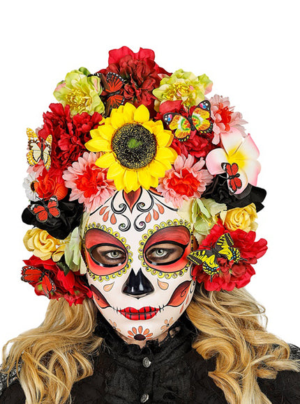 Masque Catrina Jour des Morts avec fleurs
