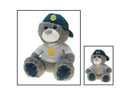 peluche ours motifs brodés sur t-shirt et casquette 18cm