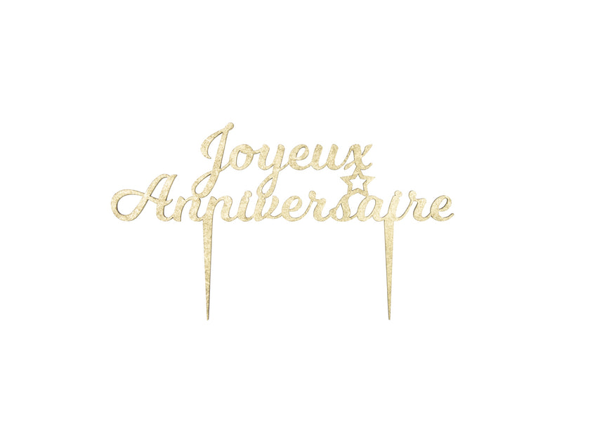 PIC DECO EN BOIS DORE JOYEUX ANNIVERSAIRE