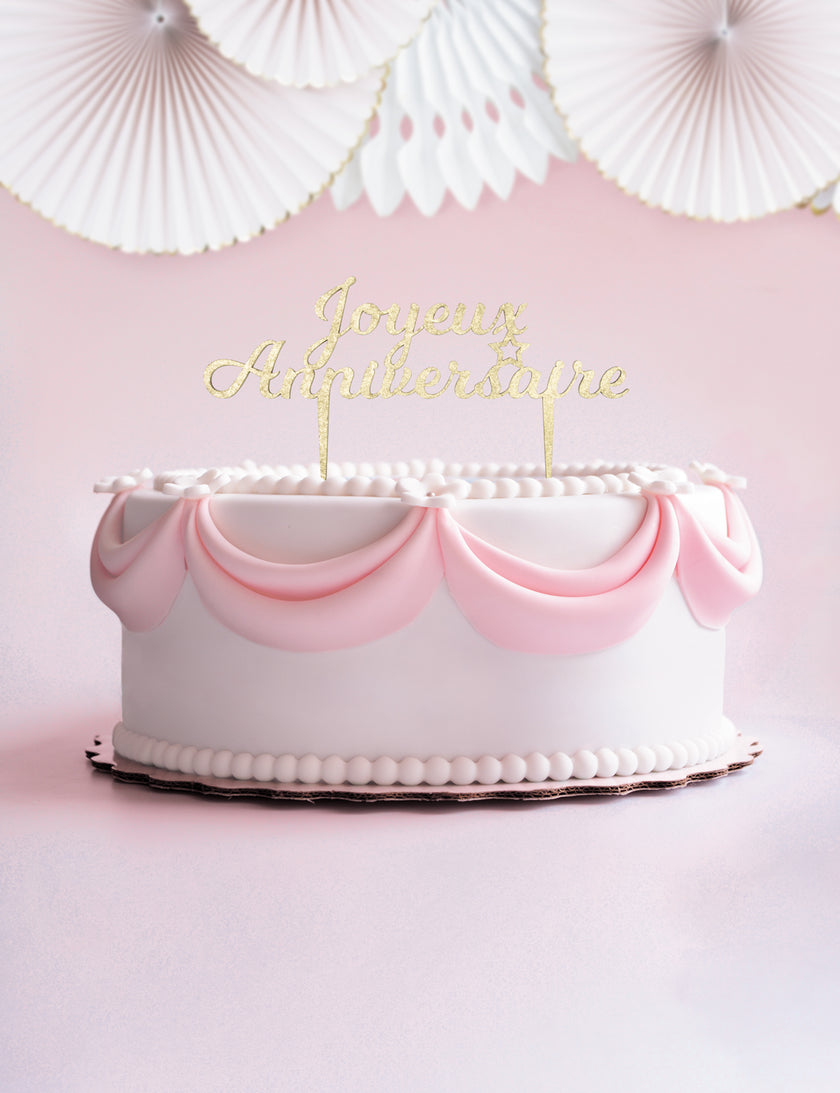 PIC DECO EN BOIS DORE JOYEUX ANNIVERSAIRE