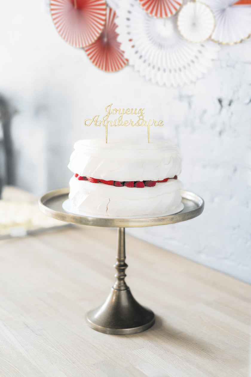 PIC DECO EN BOIS DORE JOYEUX ANNIVERSAIRE