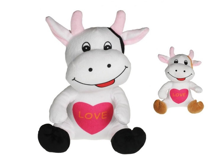 peluche vache assise lovely avec motif coeur mix 20cm