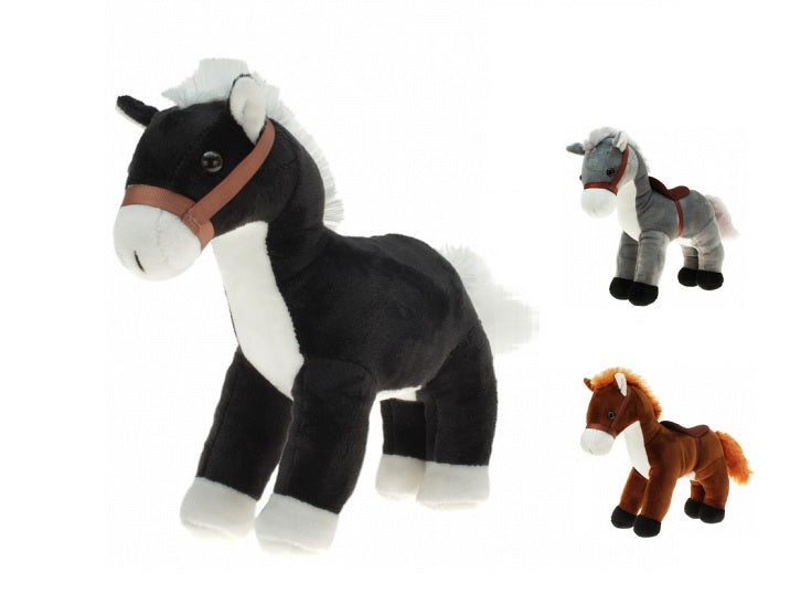 peluche cheval poney debout avec harnais mix 25cm