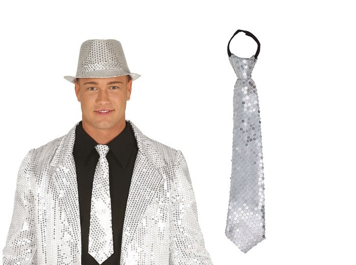 cravate à sequins argent 36cm