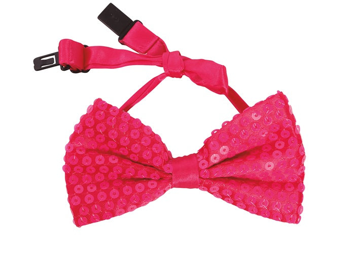 noeud papillon à sequins néon fluo rose 13x7cm