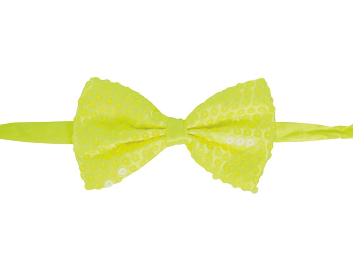 noeud papillon à sequins néon fluo jaune 13x7cm