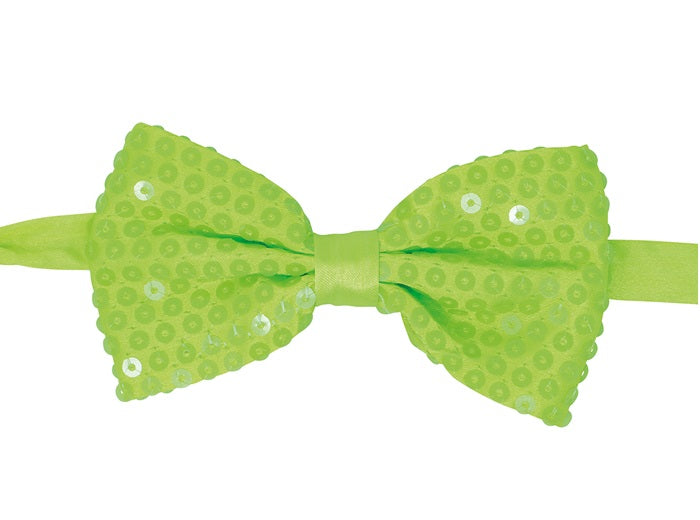 noeud papillon à sequins néon fluo vert 13x7cm