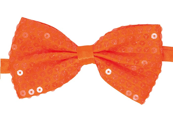 noeud papillon à sequins néon fluo orange 13x7cm