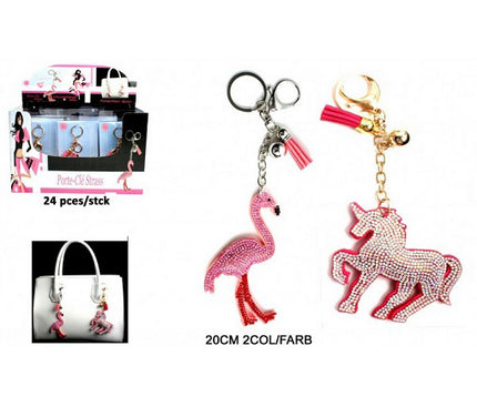porte-clefs licorne blanc ou flamant rose avec strass 20cm