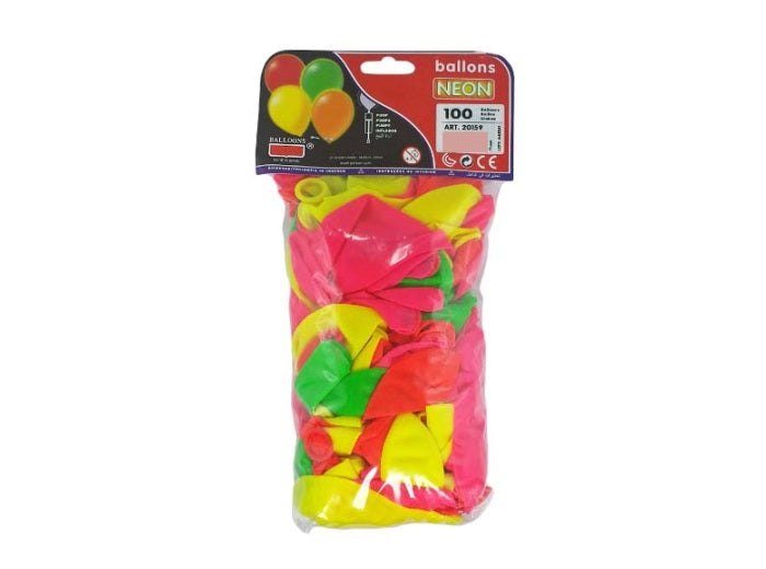 lot de 100 ballons latex néon assortis 29x40cm