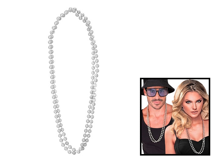 lot de 2 colliers de perles en plastique argent 40cm