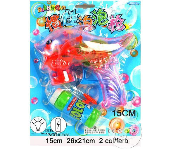 pistolet à bulles lumineux mécanique dauphin 15cm