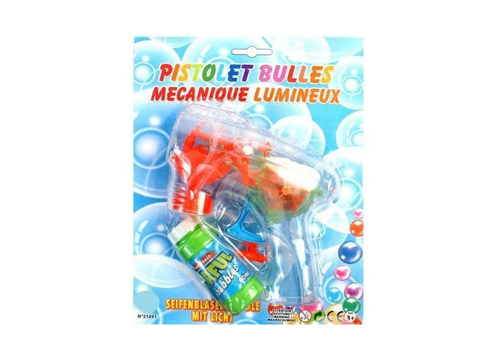pistolet à bulles lumineux mécanique 15cm