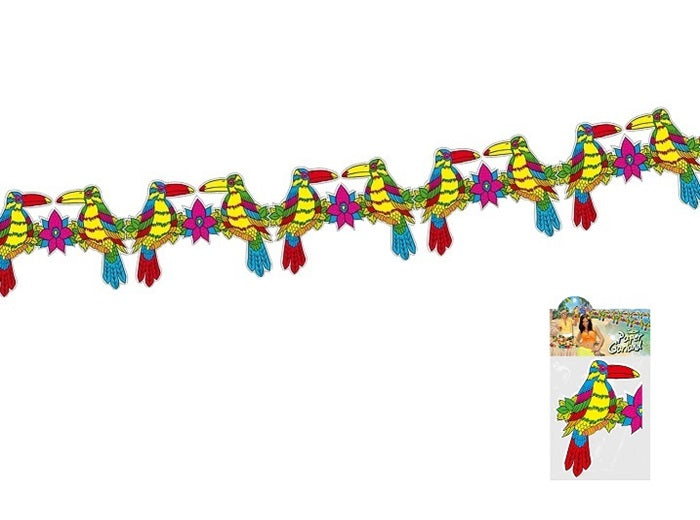 guirlande motifs toucans avec fleurs 3m