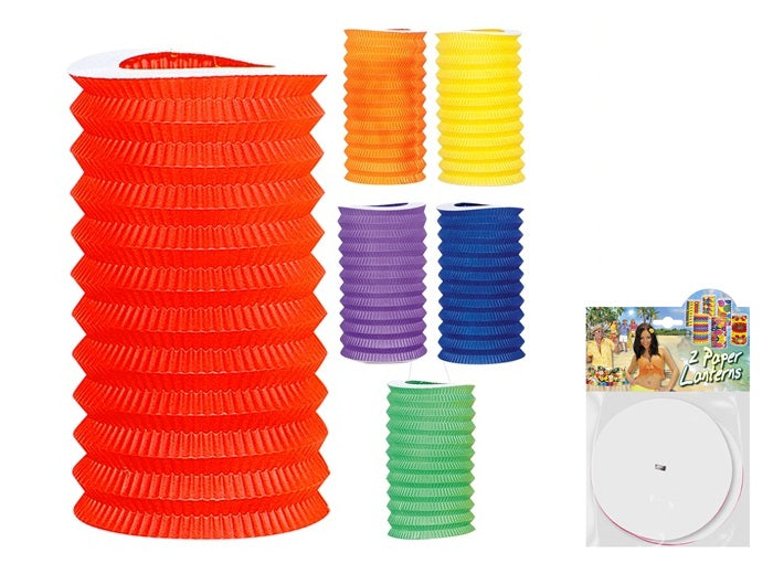 lot de 2 lanternes lampions couleurs unies mix 22x15cm