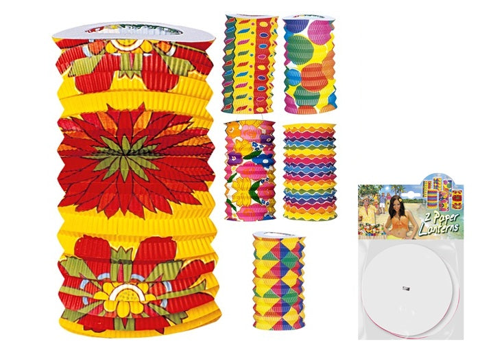 lot de 2 lanternes lampions motifs multicolore mix 22x15cm