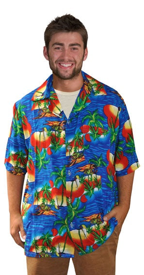 chemise tahiti hawaï bleu & rouge taille m-l