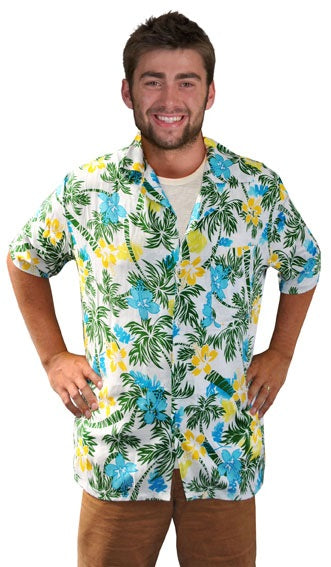 chemise tahiti hawaï beige & bleu taille xxl