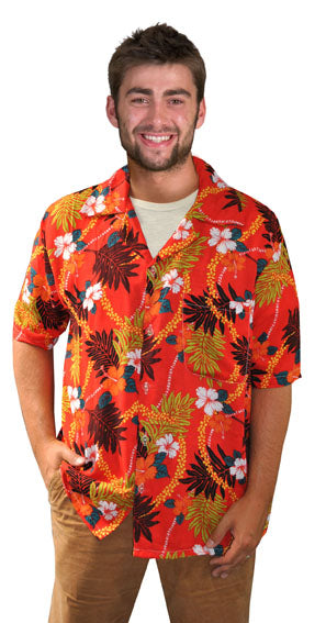 chemise tahiti hawaï rouge & fleurs taille xxl