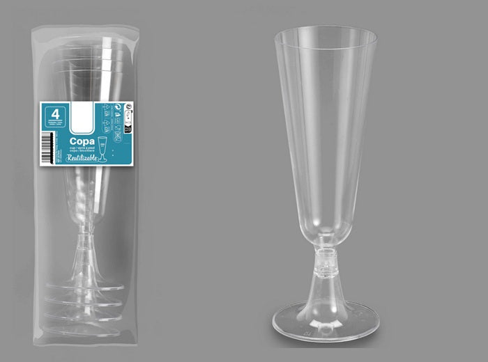 lot de 4 verres coupes flûtes à champagne réutilisables 12cl