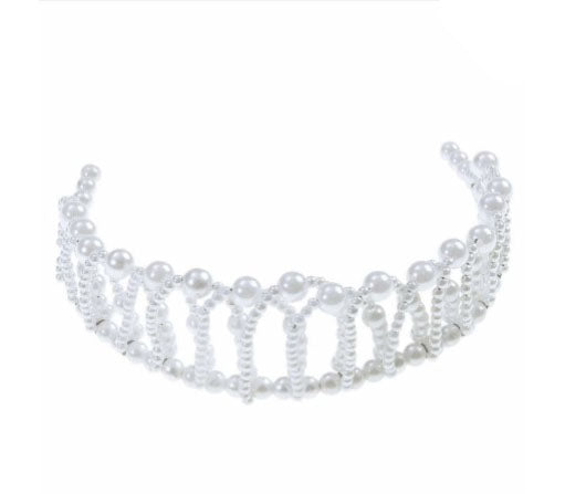 diadème couronne souple avec perles blanc