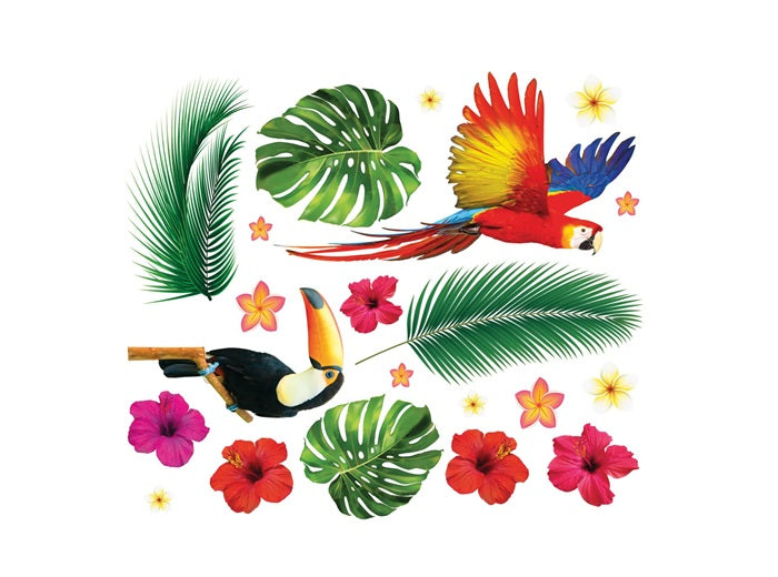 décoration 21 stickers muraux tropicaux autocollants