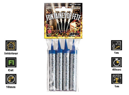 lot de 4 fontaines bougies scintillantes argent 9.5cm 40sec
