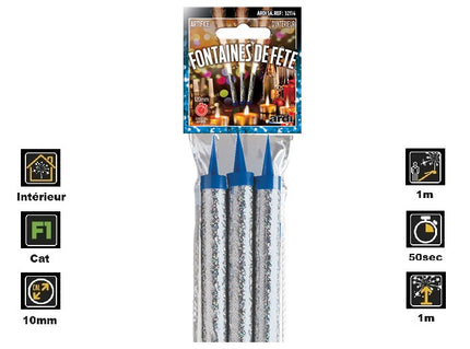 lot de 3 fontaines bougies scintillantes argent 12cm 50sec