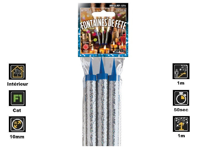 lot de 3 fontaines bougies scintillantes argent 12cm 50sec