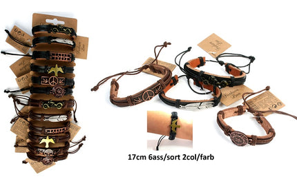 1x lot de 12 bracelets cuir avec plaque métal mix 17cm