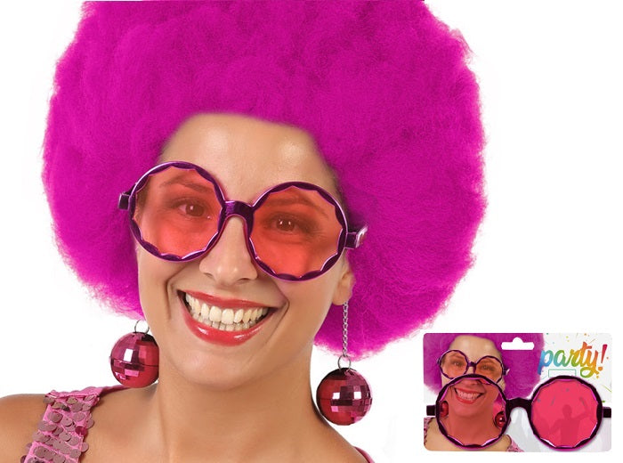 lunettes fantaisie disco avec boules à facettes fuchsia adulte