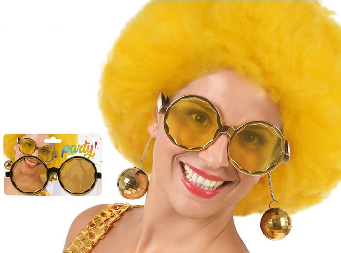 lunettes fantaisie disco avec boules à facettes or adulte